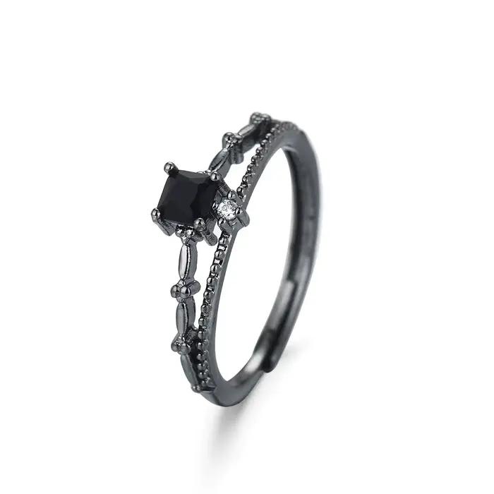Bague de mariage en Zircon noir incrusté, amour et espace profond, Sylus, même Style, couleur argent, tendance, pour femmes et hommes, élégante, coupe princesse