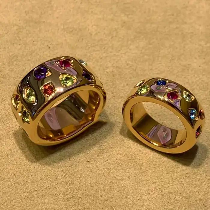 Bague pour femme en zircon géométrique coloré rétro, plaquée or 18 carats, bijoux à la mode qui ne se décolore pas, accessoire élégant pour femme