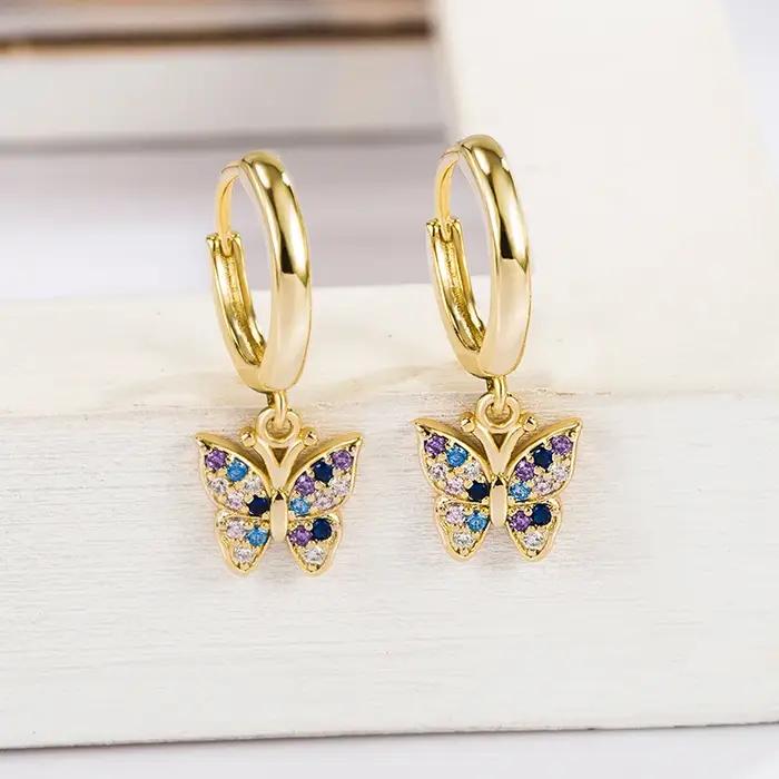 100% 14K or diamant naturel boucle d'oreille pour femmes Aros Mujer Oreja pur 14K or diamant pierres