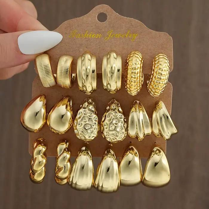 18 pièces/ensemble Vintage Punk goutte d'eau cerceau boucle d'oreille pour les femmes mode or argent