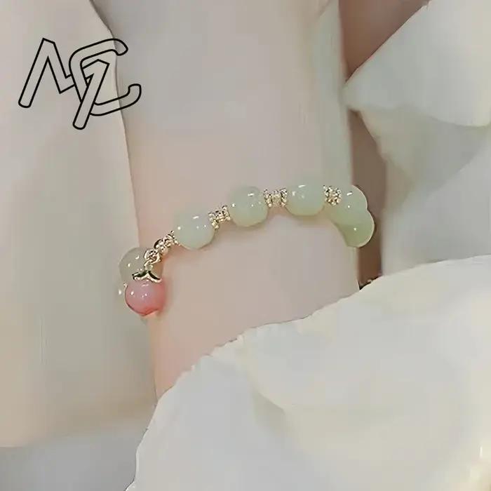 Bracelet en Agate de Jade naturelle plaqué or 18 carats