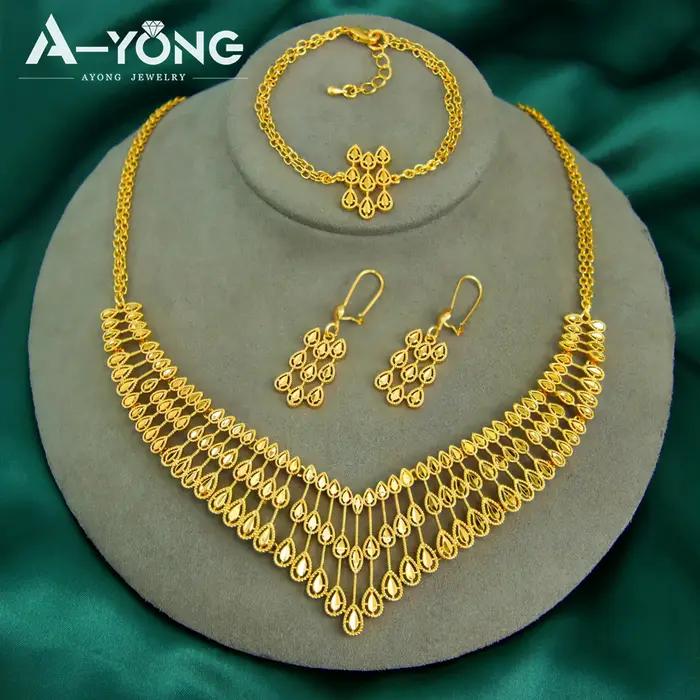 Magnifique ensemble de bijoux de mariage de dubaï plaqué or 21 carats