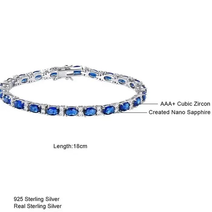 Bracelet saphir en argent regardé 925 pour femme, bracelet solide, bijoux élégants, pierres précieuses brillantes, cadeaux de fête de mariage, haute qualité