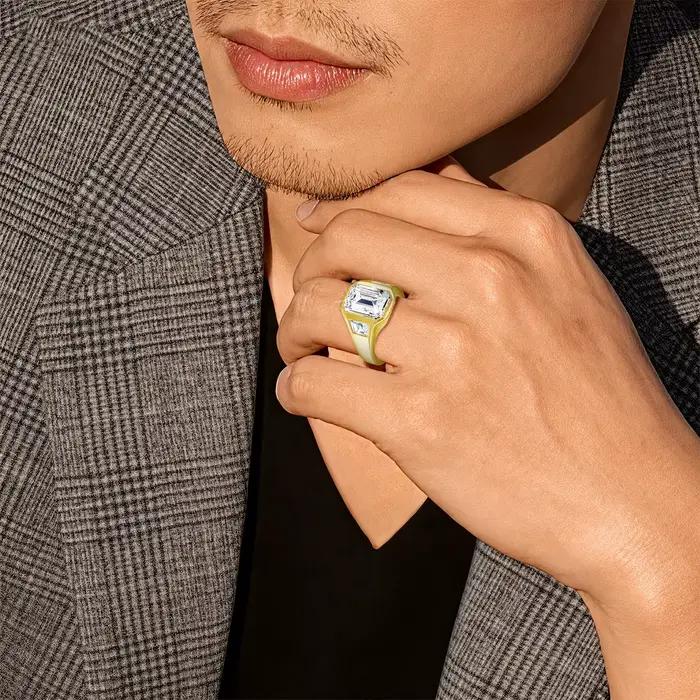 Bague signet en moissanite taille émeraude 7*9mm 3ct couleur D VVS1 en or rempli 14K Au585 pour homme et femme