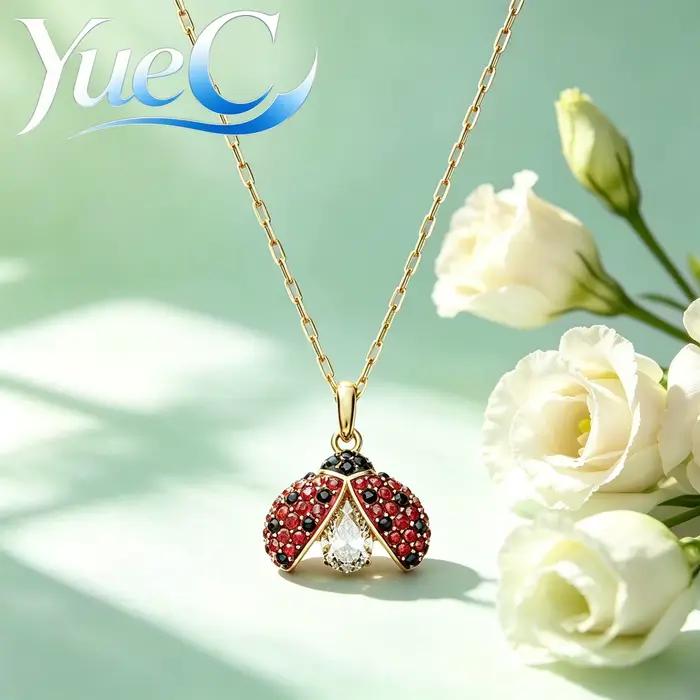 Parure de bijoux 2026 YueC Coccinelle Mignonne en Zircon Cubique, Collier, Boucles d'oreilles, Brace