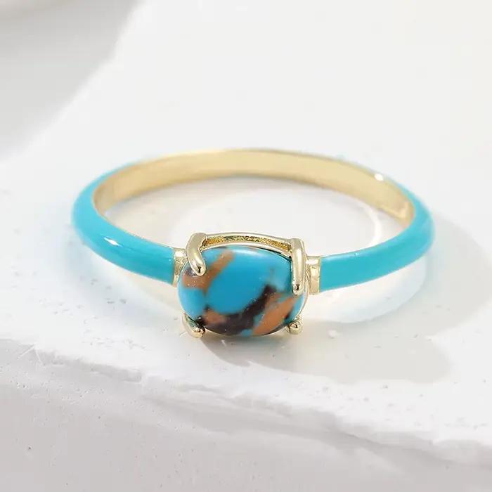 Bague Minimaliste Élégante en Turquoise Synthétique Plaqué Or pour Femme, Style Bohème, Accessoire de Mode pour Banquets et Vacances