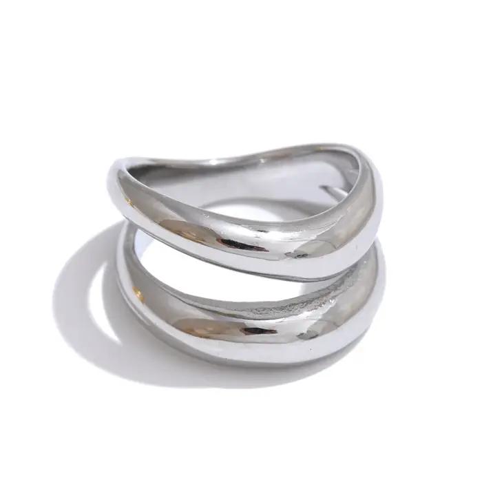 Yhpup 6789 # Bague géométrique Double couche en métal et acier inoxydable, haute qualité, Texture