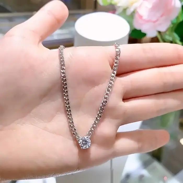 Serenity 1-3ct D Moissanite collier pour femmes homme cadeau S925 argent Sterling 3mm largeur chaîne cubaine pendentif