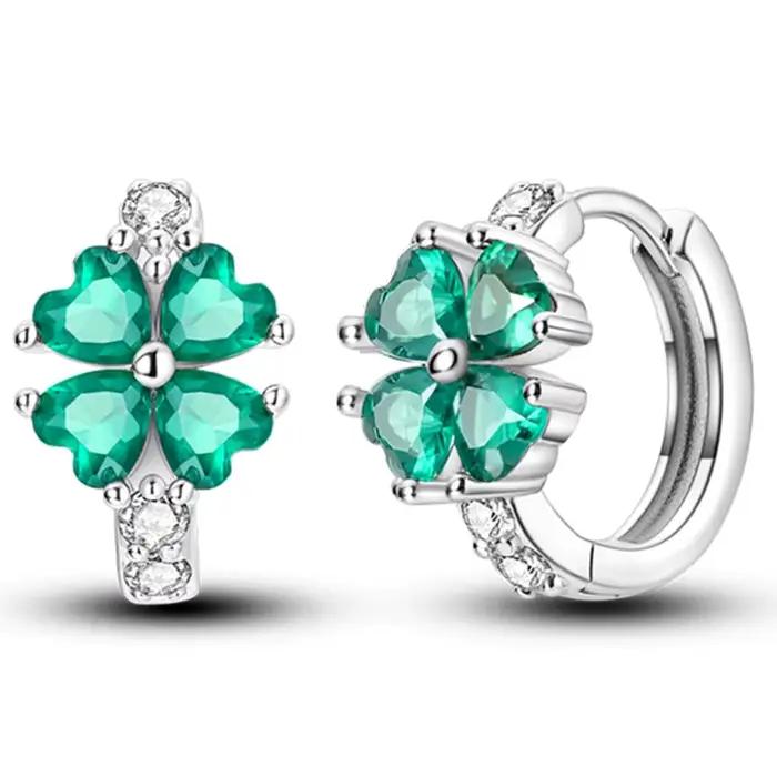 Boucles d'oreilles créoles classiques en argent sterling 925, motif trèfle, pour femmes, bijoux fins