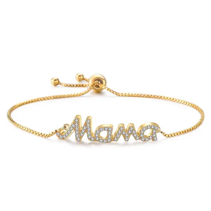 Bracelet lettre Mama réglable pour femme, cristal étincelant de Rotterdam, Zfolds, bracelet jonc exq