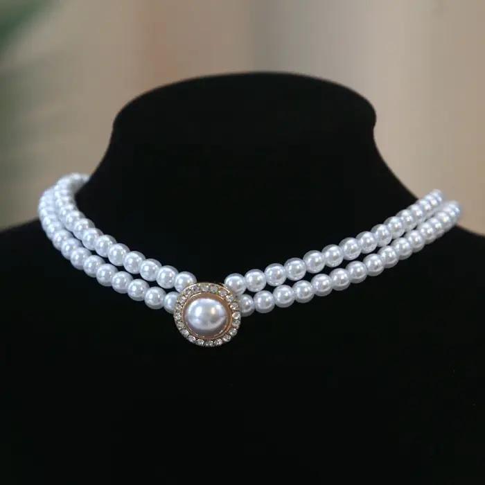Collier et boucles d'oreilles en perles Double couche pour femmes