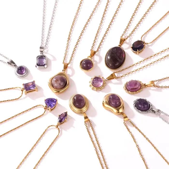 Collier en acier inoxydable avec pendentif pierre naturelle vintage pour femmes styles élégants occasions spéciales