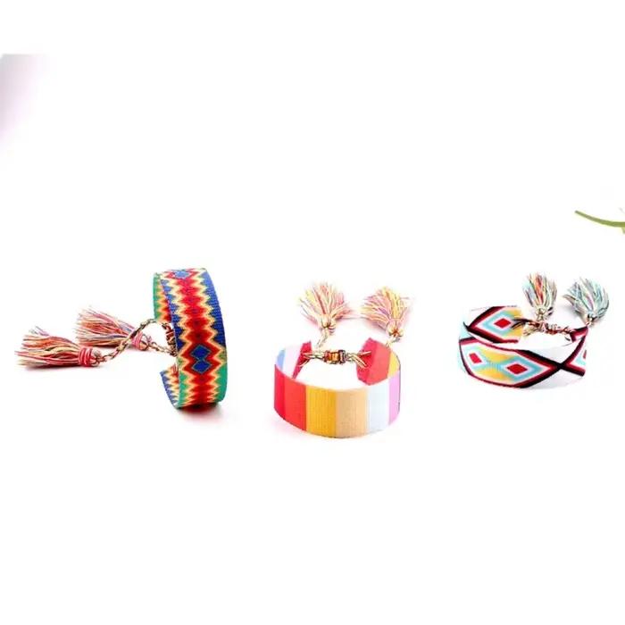 Bracelet tissé à la main de Style National bohème pour femmes, Bracelet à motif décoratif coloré brodé, cadeau de bijoux de mode