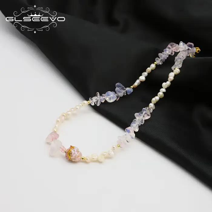 Collier en perles blanches d'eau douce naturelles avec chaîne en argent sterling 925 plaquée or 18 carats pour femmes occasions spéciales