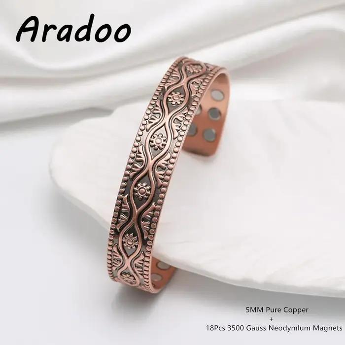 ARADOO – Bracelet manchette magnétique en cuivre pur