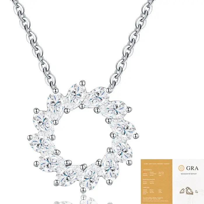 Collier pendentif soleil en moissanite taille marquise en argent S925 LinkerLove pour femme