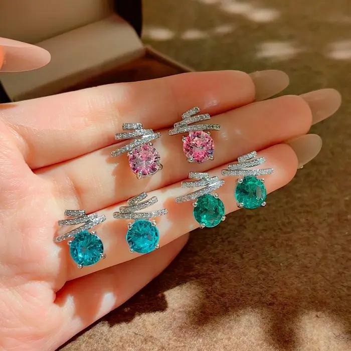 Boucles d'oreilles paraiba scintillantes pour femmes argent sterling 925 zirconium cristal occasion spéciale anniversaire bijoux de luxe