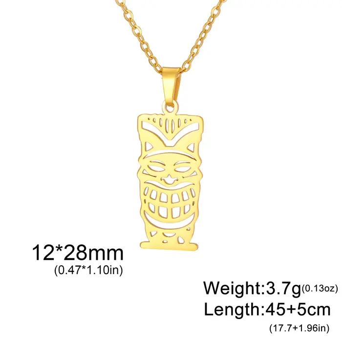 Unift Collier Tiki Hawaïen en Acier Inoxydable pour Femme et Homme, Bijou Ethnique Classique, Amulette de Protection de Dieu