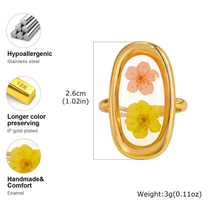 Bague ouverte délicate en fleurs séchées pour femme