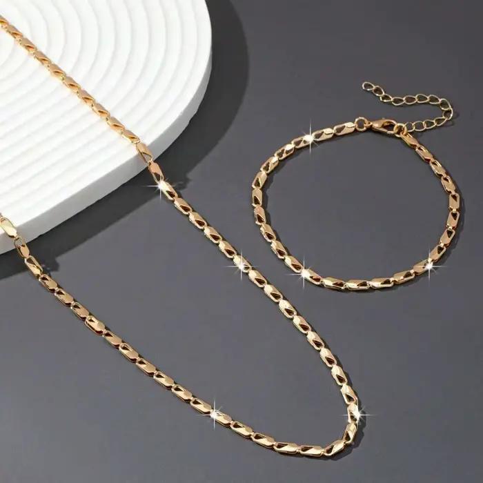 Ensemble de colliers et bracelets KC plaqués or pour femmes, bijoux élégants et luxueux pour bureau et carrière, cadeau spécial pour occasions importantes