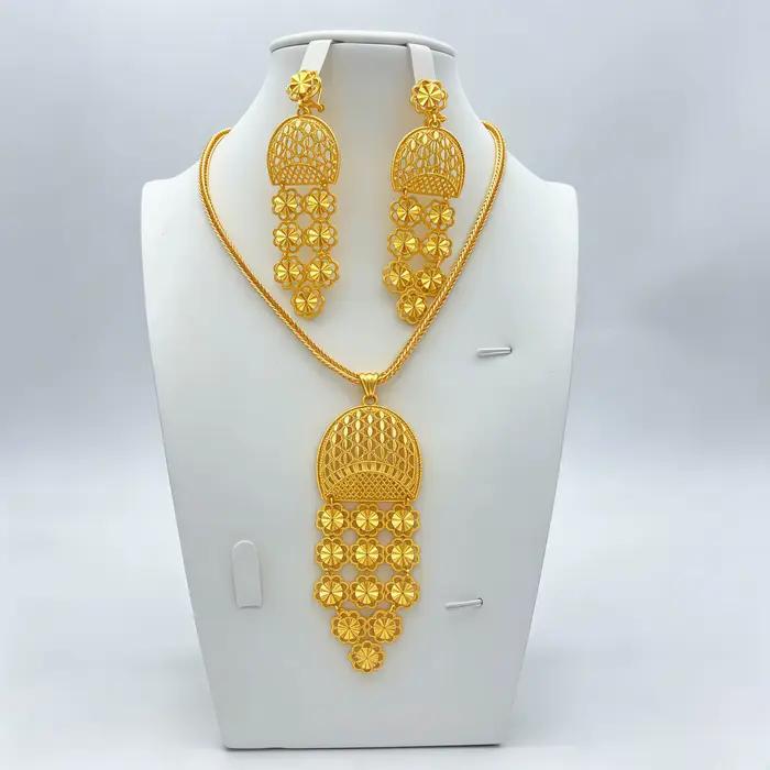 Ensemble de bijoux plaqué or africain, collier long et boucles d'oreilles pour femmes, style Dubai,