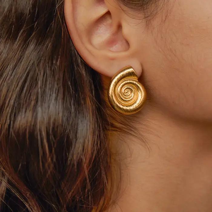 Uworld mode océan mer étoile boucles d'oreilles 18K couleur or plaqué acier inoxydable lisse grande taille