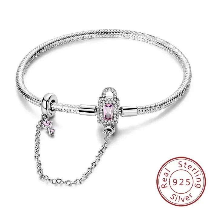 Bracelet en argent sterling 925 avec breloques de cœur et zirconium blanc pour femmes occasions spéciales