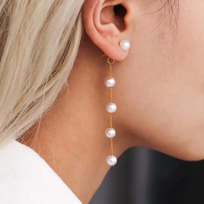 Boucles d'oreilles longues pendantes avec pampilles en perles pour femmes