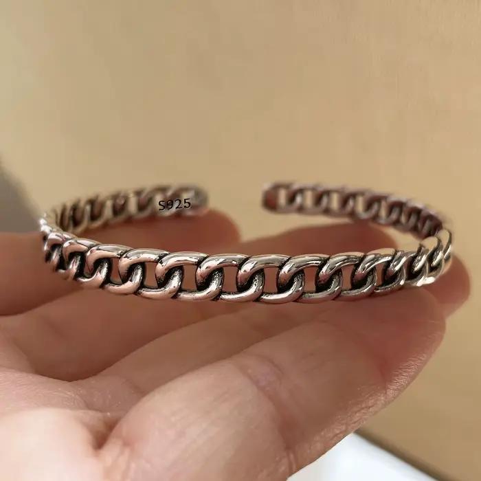Bracelets creux en argent regardé 925 pour femmes, bijoux de fête, cadeau d'anniversaire, tendance, vintage, simple, rétro, accessoires