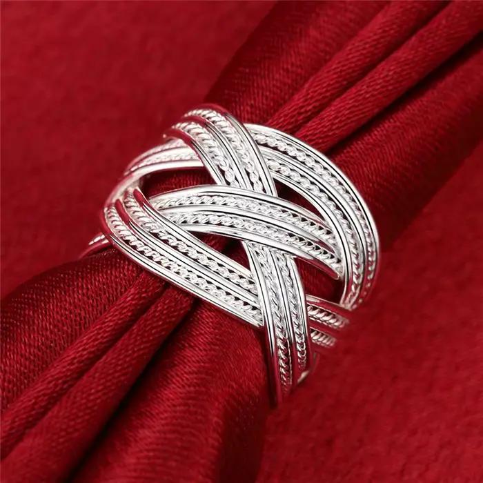 Bague de fiançailles plaquée argent tissée à la main pour femmes alliances de mariage occasions spéciales et tracker d'humeur