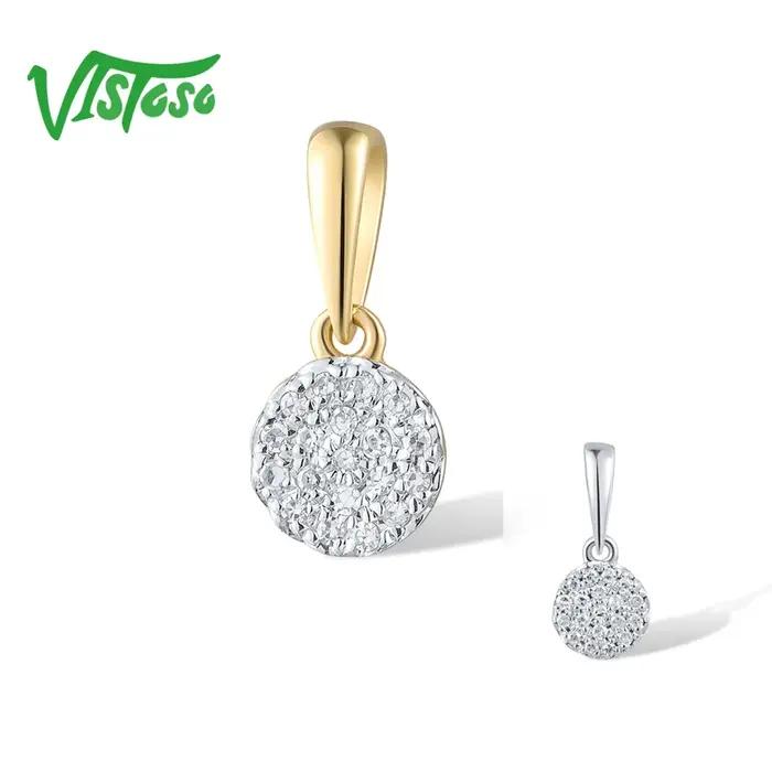 VISTOSO pendentifs en or pour femmes authentique 14K 585 or jaune petit cercle rond diamant scintillant collier pendentif bijoux fins