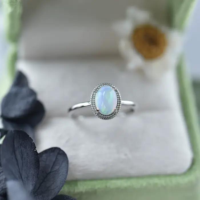 Bague en opale naturelle ITSMOS style vintage pour femmes occasions spéciales engagement bijoux quotidiens avec certificat CNAS