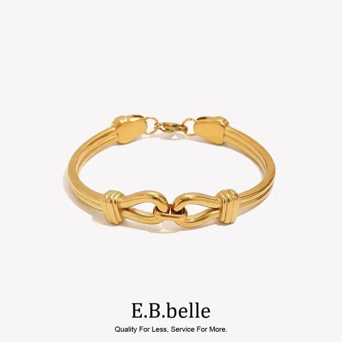 Bracelet côtelé à double nœud entrelacé E.B.belle en acier inoxydable 316L plaqué or 18 carats