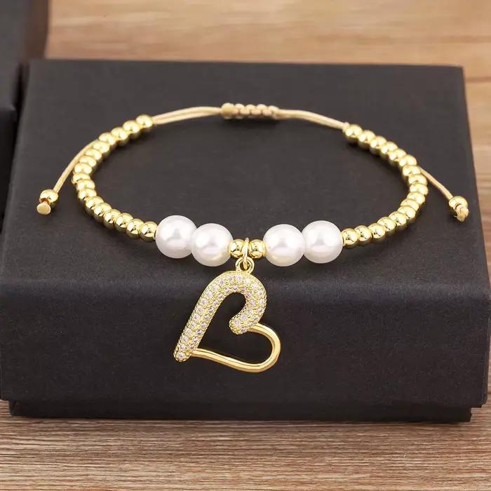 Nidin nouvelle mode coeur/champignon forme creux conception chaîne Bracelets réglable pour les femmes perles briller Zircon bijoux cadeaux