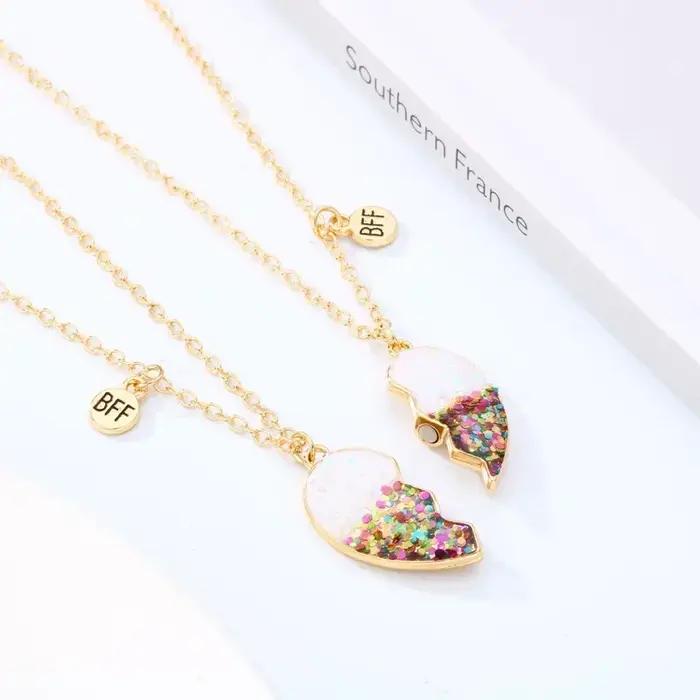 Collier pendentif cœur BFF pour enfants bijou de couple amitié indéfectible pour filles et garçons occasions spéciales fêtes cérémonies scolaires cadeaux de Noël anniversaires