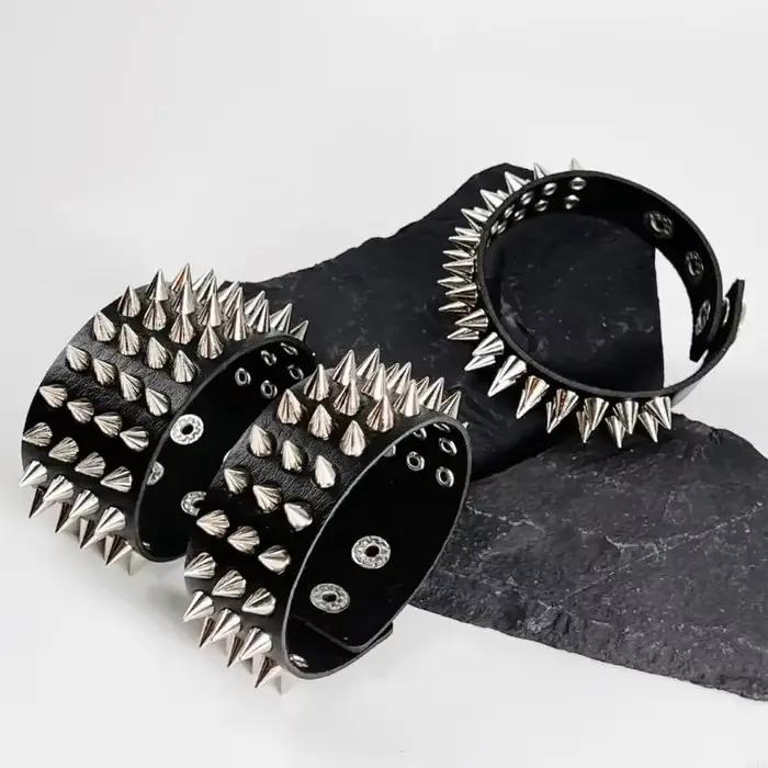 Bracelet en multicouche avec clous à pointes plaqués réglable, fermeture sécurisée, pour hommes femmes