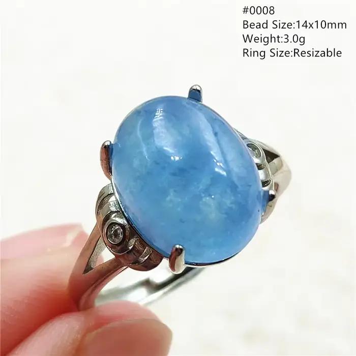 Bague brésilienne réglable avec perles d'aigue-marine bleue naturelle pour femme, bijoux ovales en a