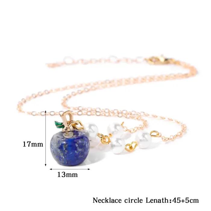 ChimApple-Collier pendentif en pierre de pomme pour femme, tour de cou en aventurine verte naturelle
