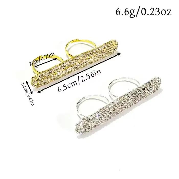 Bague longue pour femme, style mode, à deux doigts, faite à la main, accessoires de main, géométrique, strass de Dubaï, bagues ouvertes pour femme, pour soirée