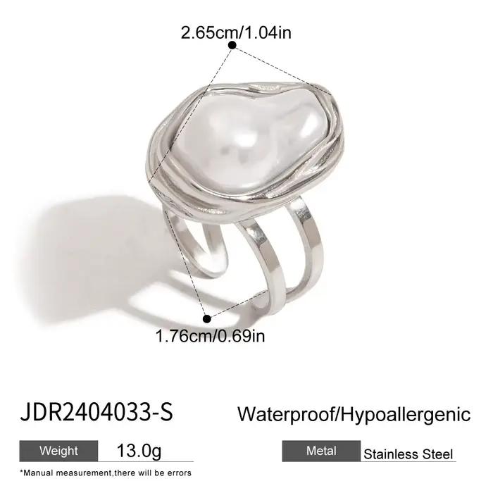 Zora – bague ouverte en résine pour femmes, élégante, à la mode, avec perles baroques, en acier inox