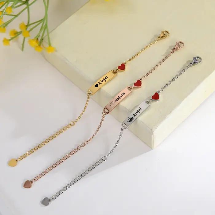 Bracelet personnalisé en or plaqué avec nom du bébé, bracelets d'identification pour filles, cadeau nouveau-né avec message personnalisé, bracelet tracker d'humeur en acier inoxydable