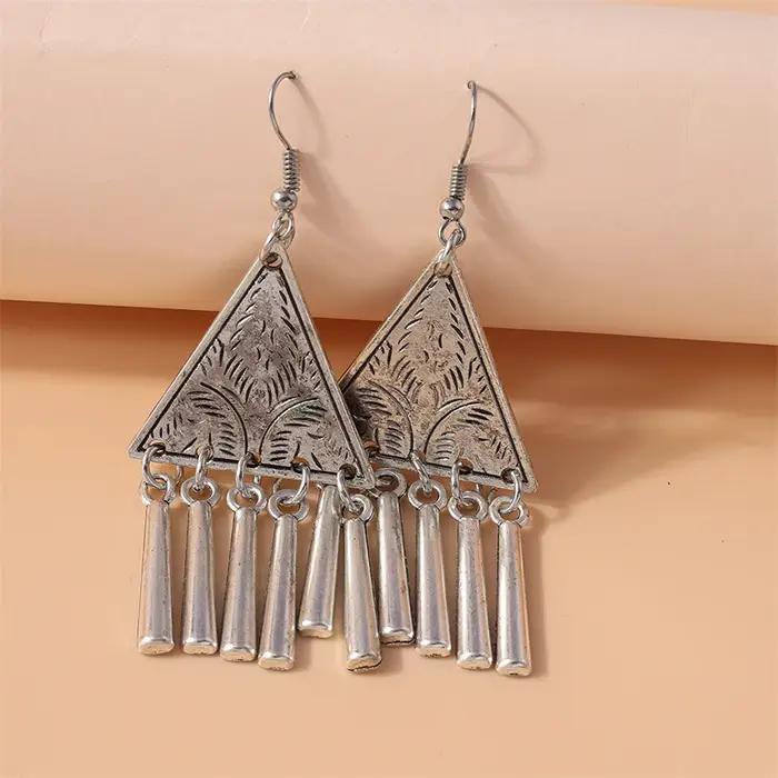 Boucles d'oreilles pendantes à pampilles triangulaires en alliage ethnique pour femmes et filles