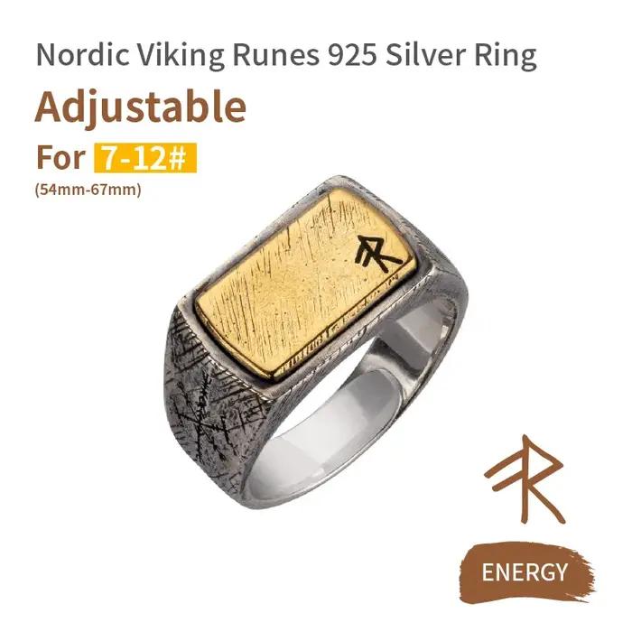 Bague marteau nordique en argent incrusté de cuivre, Rune Viking, bijoux en argent