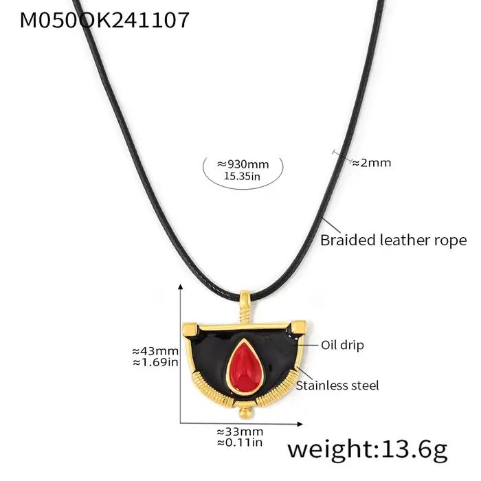 Collier en acier inoxydable pour femmes avec pendentif en émail unique et chaîne en corde noire pour soirée élégante et cadeau spécial