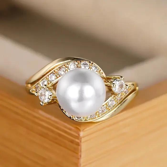Bague en perles d'imitation Huitan pour mariage et occasions spéciales, alliance de mariage élégante et sophistiquée pour femmes, bijou de prestige pour cérémonies et événements formels