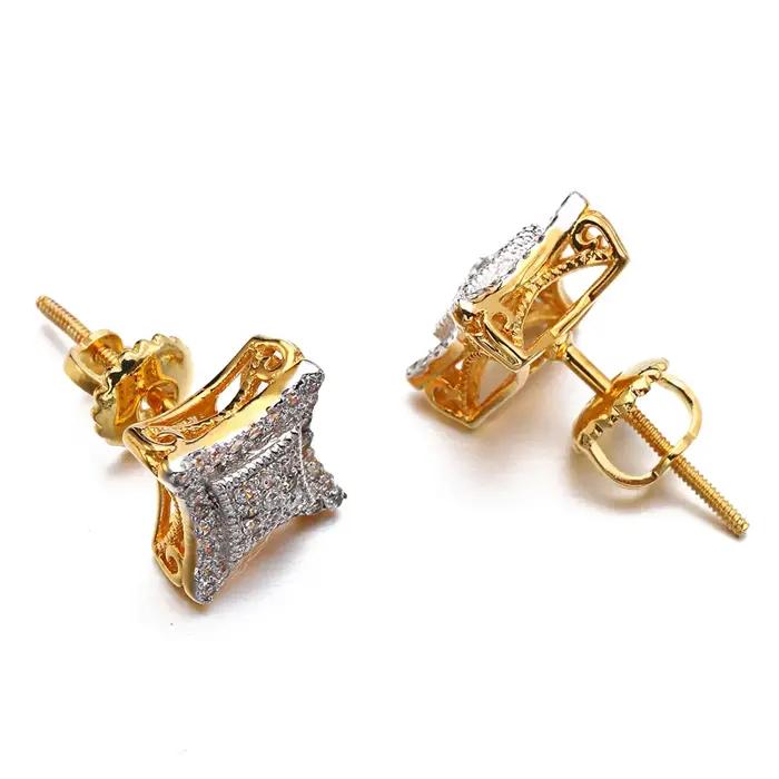 VANAXIN Hip Hop Zircon carré Bling boucle d'oreille matériau en laiton glacé plaqué or 14 carats pour femmes hommes bijoux