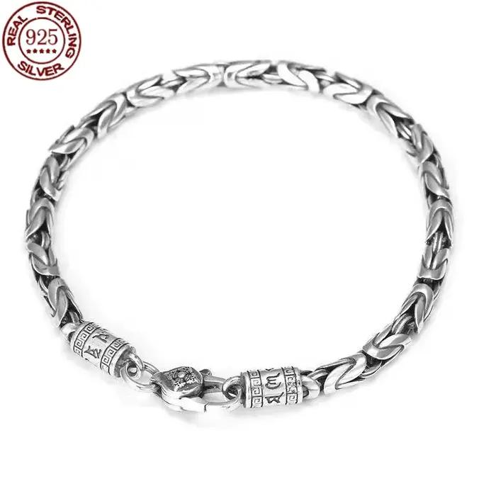 Bracelet en argent sterling S925 motif bambou, vente directe usine, nouvelle collection 2026, style rétro punk, bijou unisexe, cadeau pour hommes et femmes