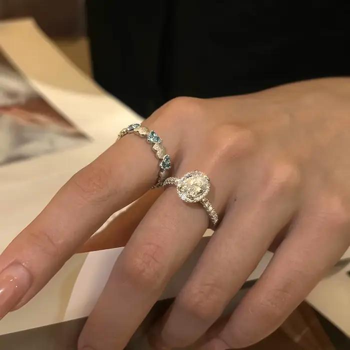 Bague de fiançailles sertie de zirconium et cristal pour femmes, bague de cocktail réglable, occasion mariage et événements formels