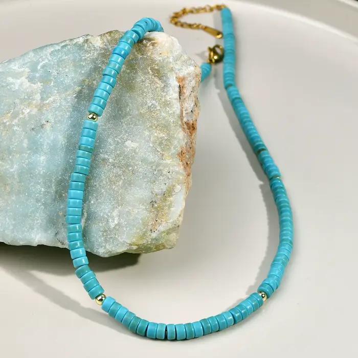 Collier perlé turquoise vintage pour femme, loisirs classiques, bijoux faits à la main, accessoires