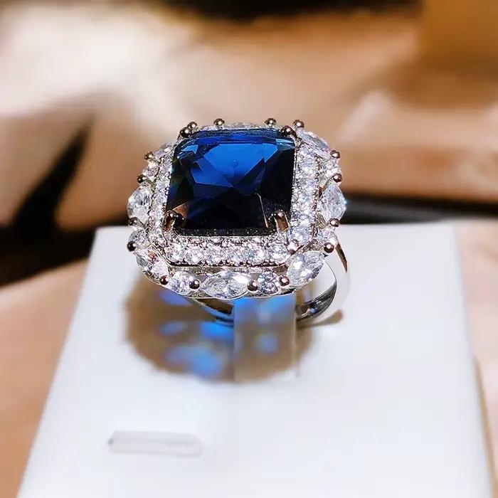 Bague d'ouverture en diamant carré princesse pour femme